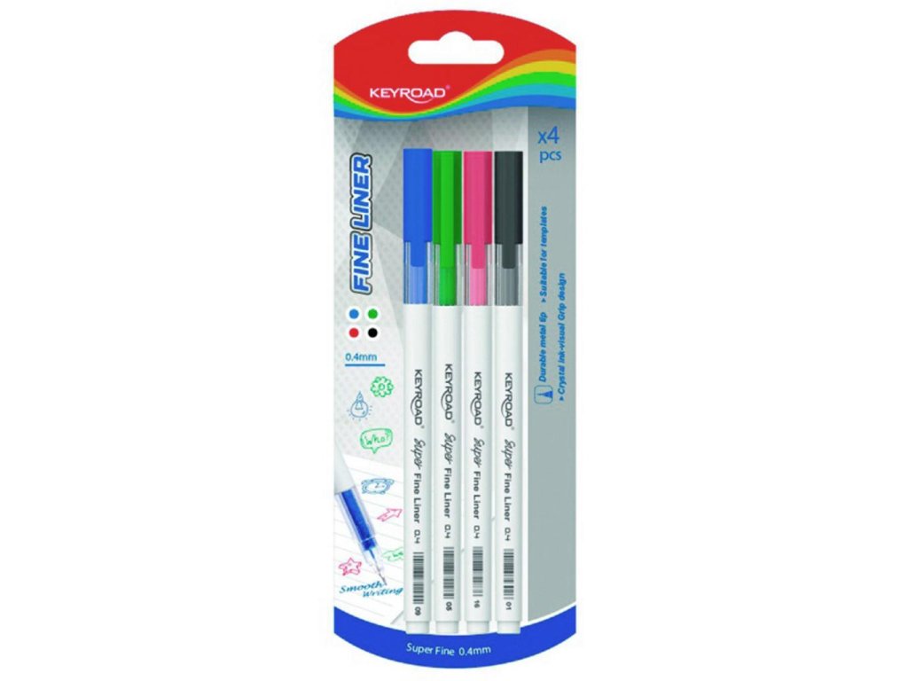Sada linerov KEYROAD Fine 0,4 mm, blister 4 ks, mix farieb