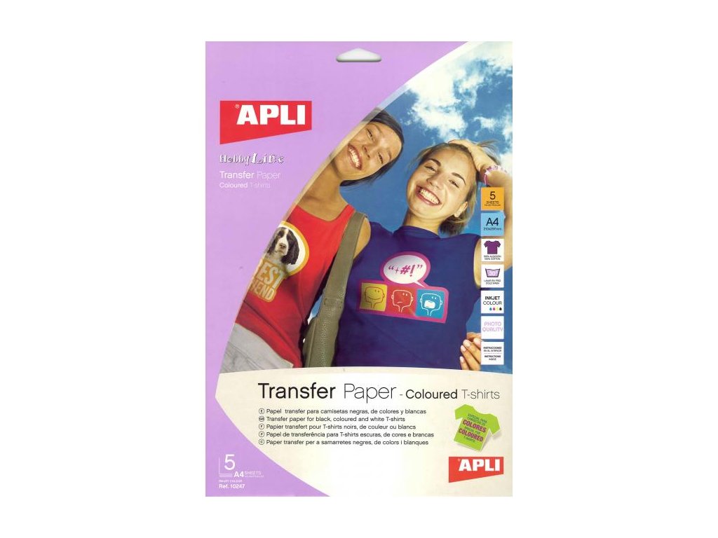 Transferový papier APLI A4 na farebné tričká 5 hárkov