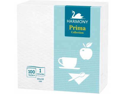 Papierové servítky 1-vrstvové HARMONY Prima 33 x 33 cm biele 100 kusov