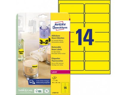 Etikety Avery odnímateľné 99,1x38,1 mm neónové žlté