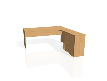 Pracovný stôl Gate, ergo, ľavý, 180x75,5x200 cm, buk/buk