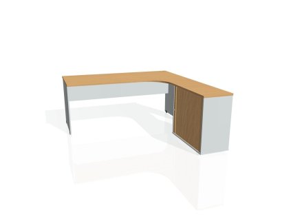 Pracovný stôl Gate, ergo, ľavý, 180x75,5x200 cm, buk/sivá