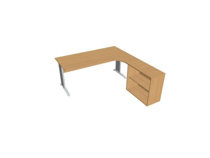 Pracovný stôl Cross, ergo, ľavý, 180x75,5x200 cm, buk/kov