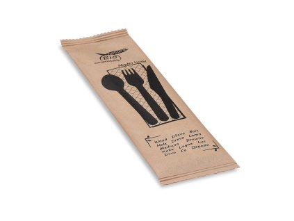 Sada dreveného príbora (nôž+vidlička+lyžica+obrúsok) hyg. balenie 50 sád