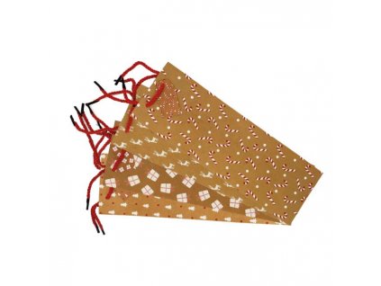 Vianočná papierová taška na víno 90x360mm textilné ušká vo farbe tašky mix 4 zlatých motívov bez možnosti výberu
