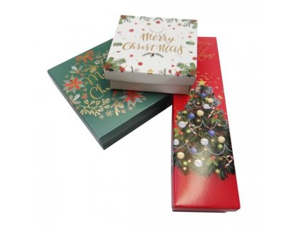 Súprava vianočných darčekových krabičiek 3 veľkosti červená, zelená, biela 3 ks