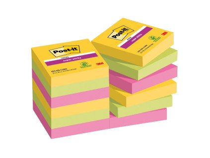 Samolepiaci bloček Post-it Super Sticky CARNIVAL, veľkosť 47,6 x 47,6 mm, 12 bločkov po 90 lístkov