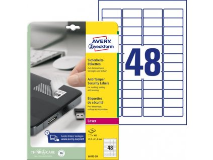 Etikety odolné na špeciálne použitie Avery `šachovnicový vzor` 45,7x21,2mm A4 biele 20 hárkov