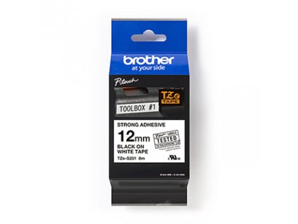 Brother originál páska do tlačiarne štítkov, Brother, TZE-S231, čierny tlač/biely podklad, laminovaná, 8m, 12mm, extrémne adhezívn