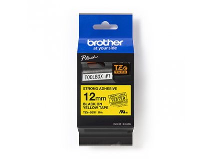 Brother originál páska do tlačiarne štítkov, Brother, TZE-S631, čierny tlač/žltý podklad, laminovaná, 8m, 12mm, extrémne adhezívna