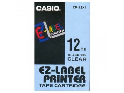 Casio originál páska do tlačiarne štítkov, Casio, XR-12X1, čierny tlač/priehľadný podklad, nelaminovaná, 8m, 12mm