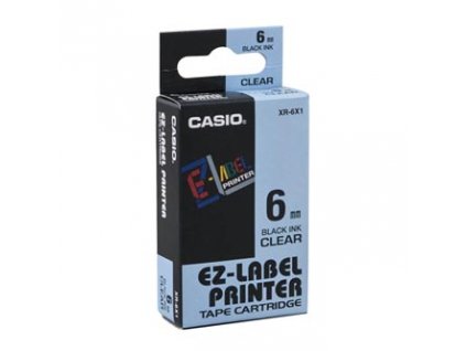 Casio originál páska do tlačiarne štítkov, Casio, XR-6X1, čierny tlač/priehľadný podklad, 6mm