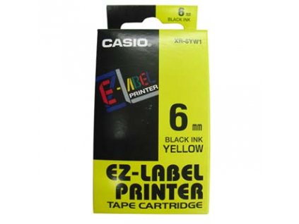 Casio originál páska do tlačiarne štítkov, Casio, XR-6YW1, čierny tlač/žltý podklad, nelaminovaná, 8m, 6mm