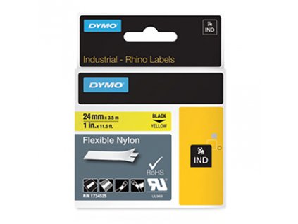 Dymo originál páska do tlačiarne štítkov, Dymo, 1734525, S0718290, čierny tlač/žltý podklad, 3.5m, 24mm, RHINO nylonová flexibilná
