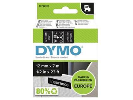Dymo originál páska do tlačiarne štítkov, Dymo, 45021, S0720610, biely tlač/čierny podklad, 7m, 12mm, D1