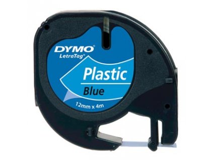 Dymo originál páska do tlačiarne štítkov, Dymo, S0721650, čierny tlač/modrý podklad, 4m, 12mm, LetraTag plastová páska