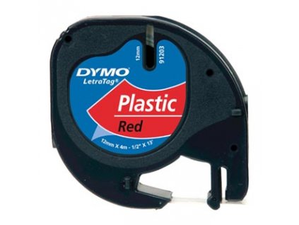 Dymo originál páska do tlačiarne štítkov, Dymo, 91203, S0721630, čierny tlač/červený podklad, 4m, 12mm, LetraTag plastová páska