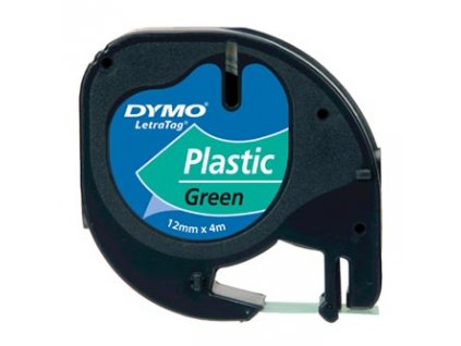 Dymo originál páska do tlačiarne štítkov, Dymo, 91204, S0721640, čierny tlač/zelený podklad, 4m, 12mm, LetraTag plastová páska