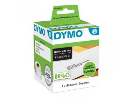 Dymo papierové štítky 89mm x 28mm, biele, adresná, 2X130 ks, 99010, S0722370