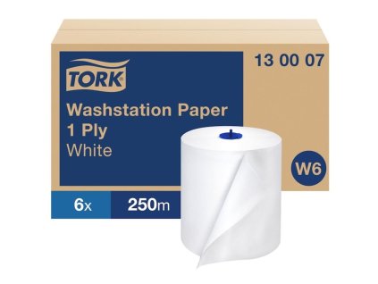 Papierové utierky v rolke 1-vrstv. TORK Basic biele W6, návin 250 m (6 ks)