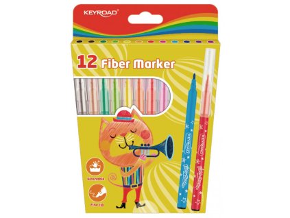 Sada popisovačov KEYROAD Fiber Marker, 12 ks, mix farieb