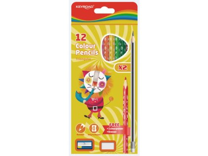Farbičky KEYROAD s gumou a strúhadlom, 12 farieb