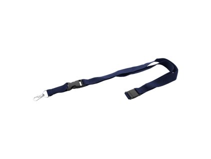 Šnúrka na krk s odnímateľnou karabínou a skobou 20x560mm tmavá modrá