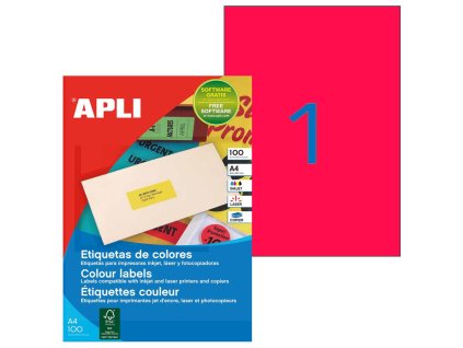 Etikety farebné 210x297mm APLI A4 100 hárkov fluo červené