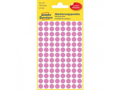 Etikety kruhové 8mm Avery ružové