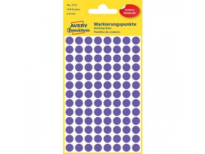 Etikety kruhové 8mm Avery fialové