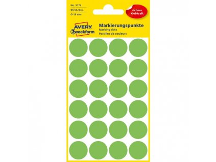 Etikety kruhové 18mm Avery neónovo zelené