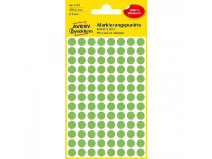 Etikety kruhové 8mm Avery neónovo zelené