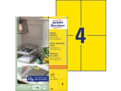 Etikety farebné 105x148mm Avery A4 100 hárkov žlté