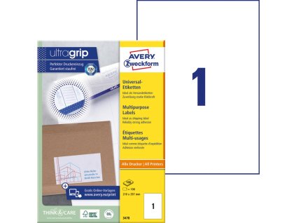 Etikety univerzálne 210x297mm Avery A4 100 hárkov