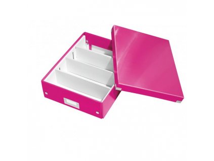 Stredná organizačná krabica Click & Store metalická ružová