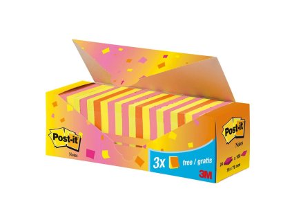 Samolepiaci bloček Post-it Super Sticky, 76x76 mm, mix neónových farieb, zvýhodnené balenie