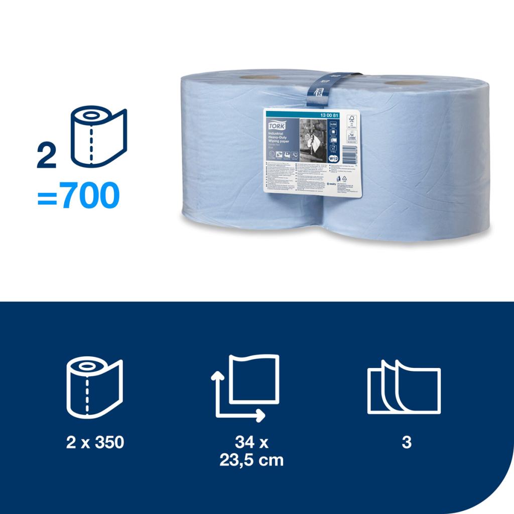 Tork Priemyselné utierky v rolke 3-vrstv.TORK Heavy Duty modré W1/W2, návin 119 m (2 ks)
