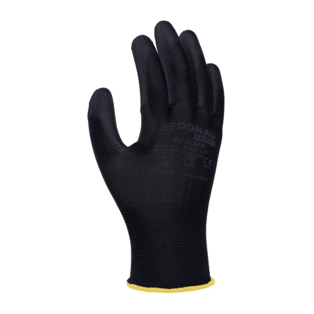 Rukavice pletené, polomáčané DONAU SAFETY PU kat. II čierne veľ. 9