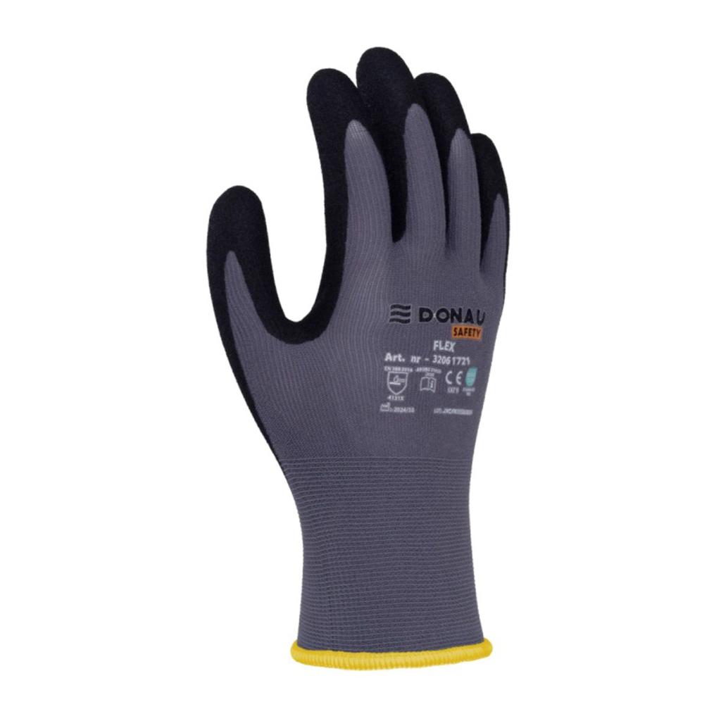 Rukavice pletené, polomáčané DONAU SAFETY Flex, kat. II sivé veľ. 9