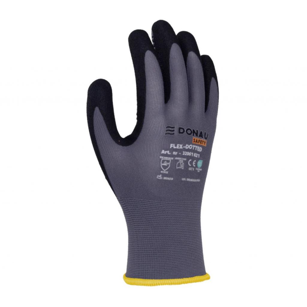 Rukavice pletené, polomáčané DONAU SAFETY Flex-Dotted, kat. II sivé veľ. 9
