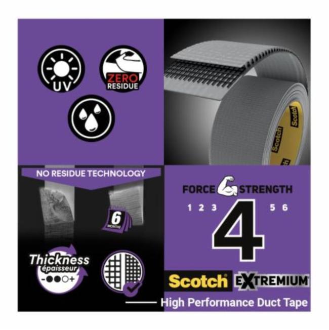 Scotch Opravná páska Scotch, Extremium, NO RESIDUE, vysokovýkonná, 48mm x 18,2m Vysokoúčinná lepiaca páska Scotch® Extremium™ NO RESIDUE typu duct