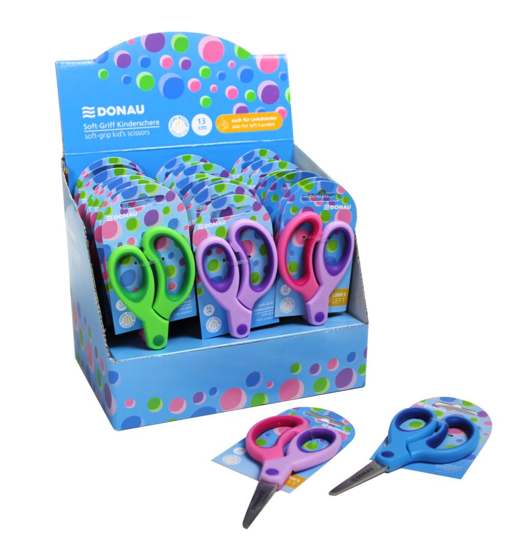 Detské nožnice DONAU Soft Grip okrúhlá čepeľ, 13 cm, mix farieb, displej 30 ks