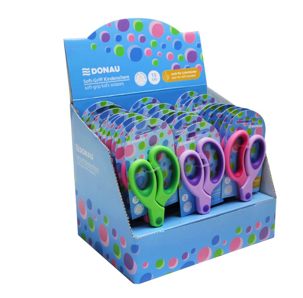 Detské nožnice DONAU Soft Grip okrúhlá čepeľ, 13 cm, mix farieb, displej 30 ks