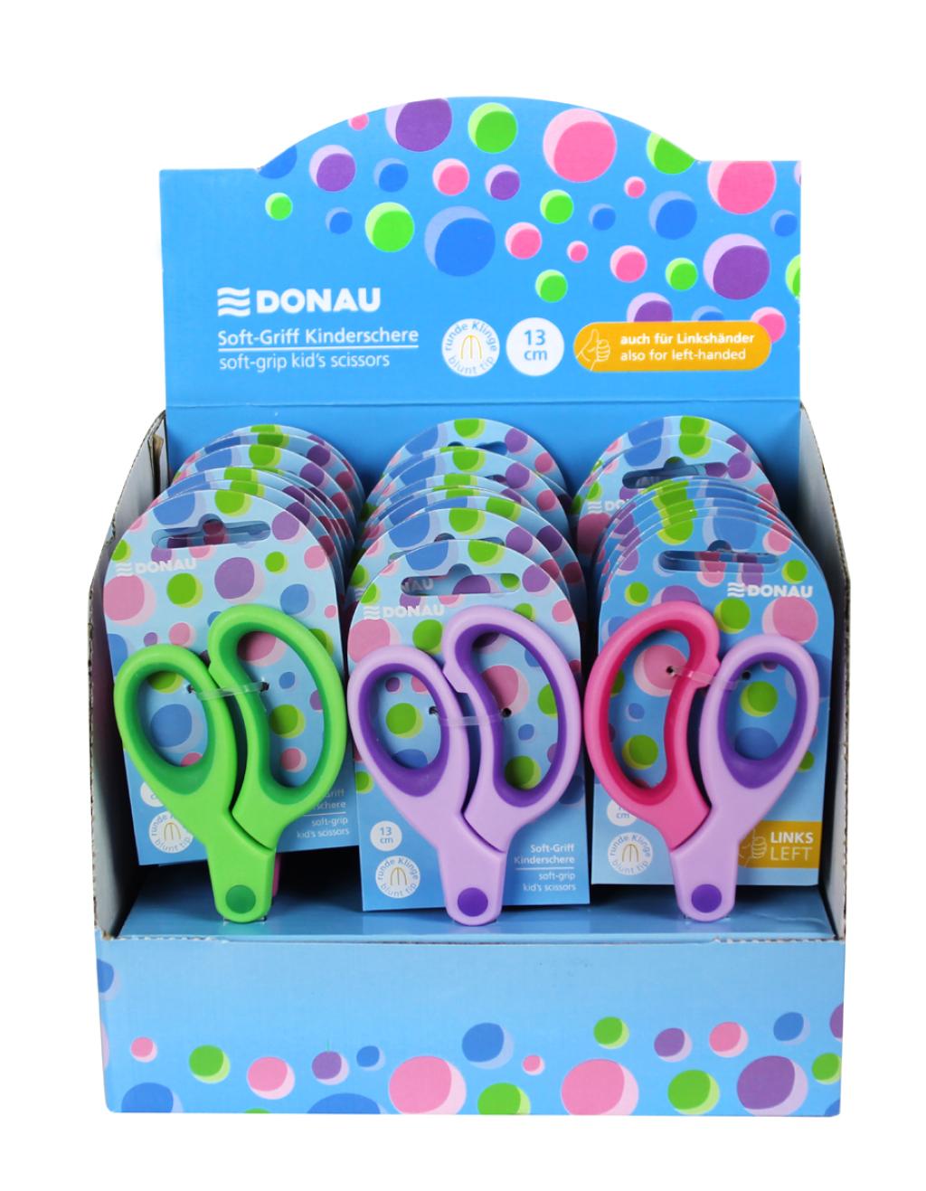 Detské nožnice DONAU Soft Grip okrúhlá čepeľ, 13 cm, mix farieb, displej 30 ks