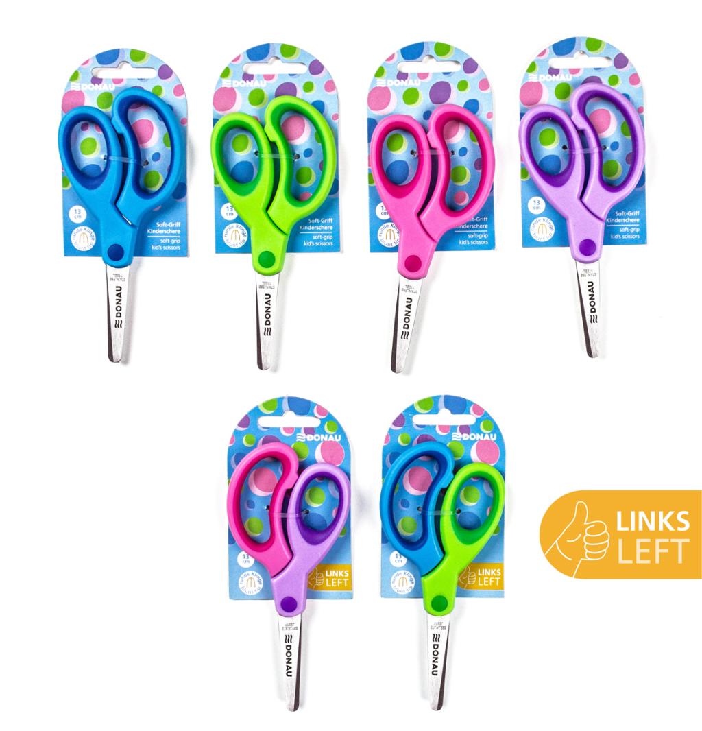 Detské nožnice DONAU Soft Grip okrúhlá čepeľ, 13 cm, mix farieb, displej 30 ks
