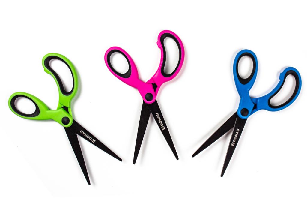 Nožnice s mäkkým úchopom DONAU NEON 17 cm, mix farieb, displej 6 ks