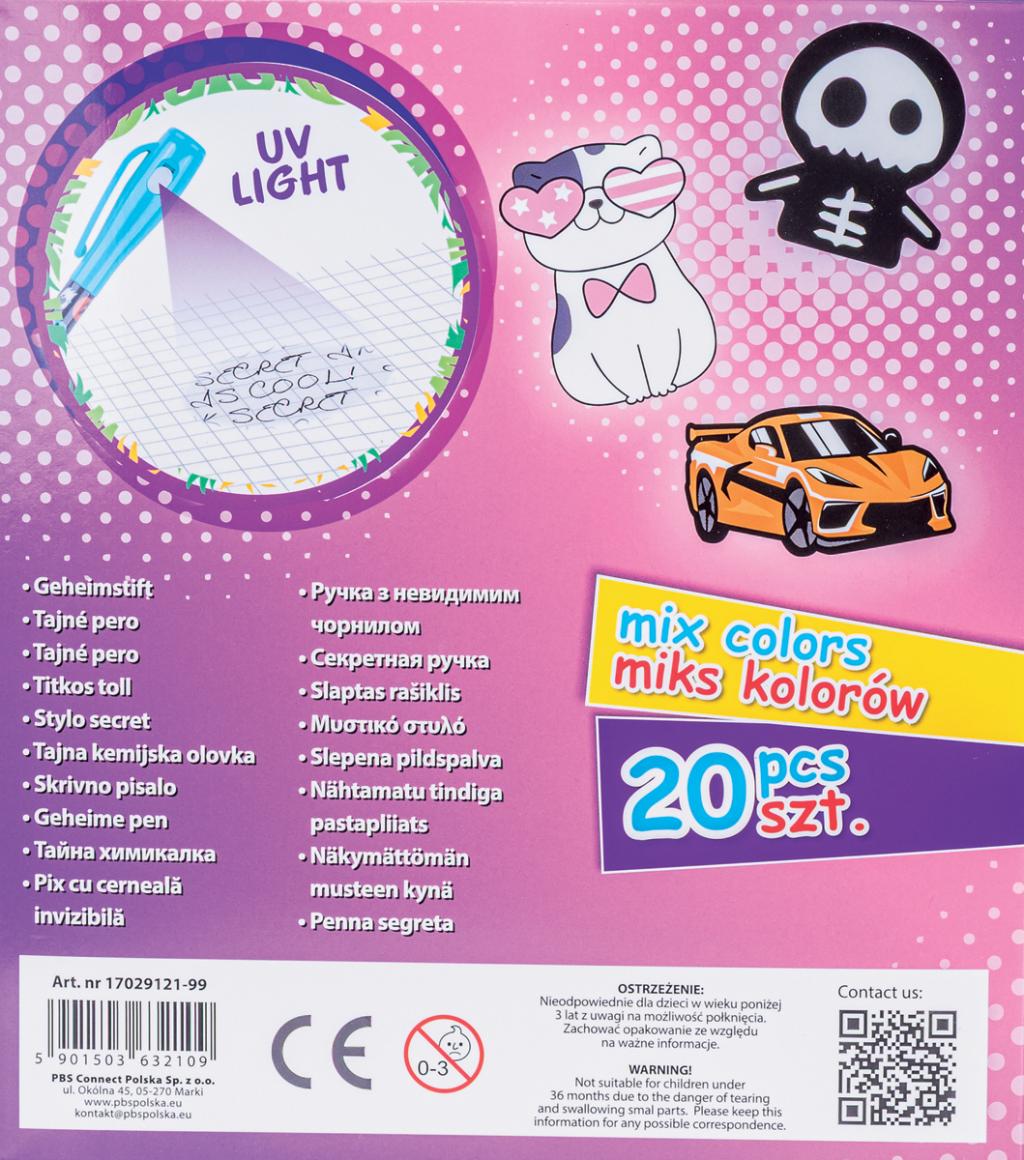 Gimboo Guľôčkové pero SECRET GIMBOO, neviditeľné, s podsvietením, blister, mix motívov, displej 20 ks