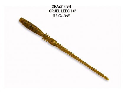 Gumová nástraha Crazy Fish Cruel Leech 10 cm 01 Olive (7 ks)