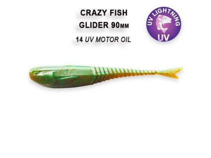 Gumová nástraha Crazy Fish Glider 9 cm 14 UV Motor oil (8 ks)