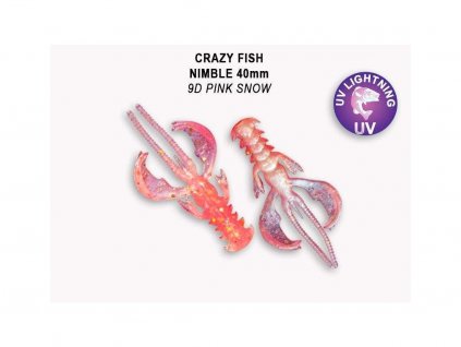 Gumová nástraha Crazy Fish Nimble 4 cm 9D Pink snow (9 ks)